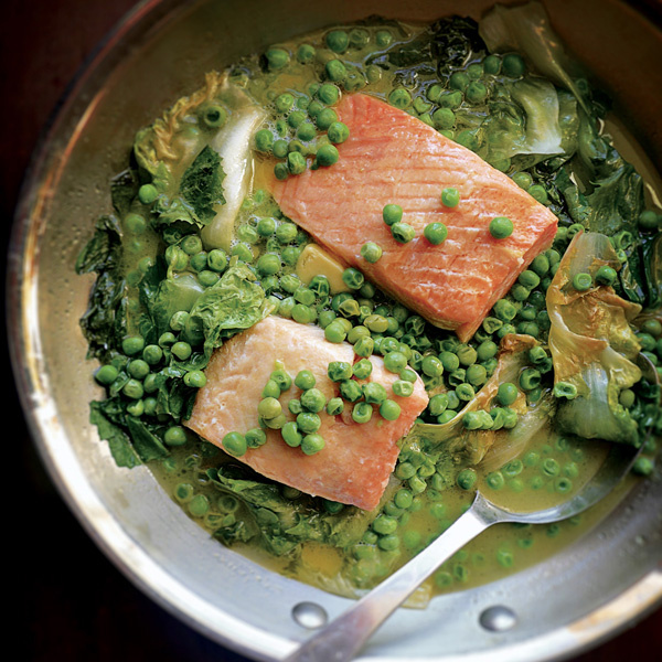 Image of Christopher Hirsheimer and Melissa Hamilton's Braised Salmon with Escarole and Peas