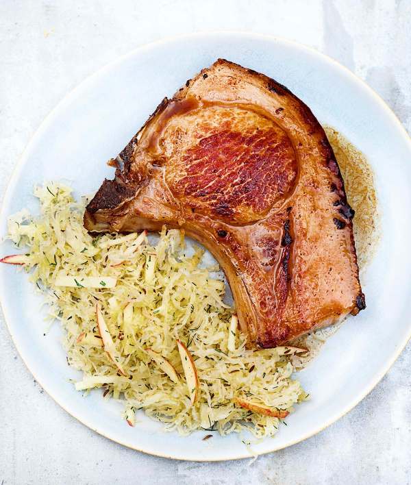 Image of Nigella's Apple Pork Chops with Sauerkraut Slaw